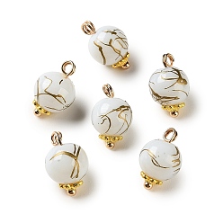 Белый Сплав со стеклянными подвесками, круглые подвески, волочильных стиле, золотые, белые, 16.5x10.5 мм, отверстие : 2.5 мм