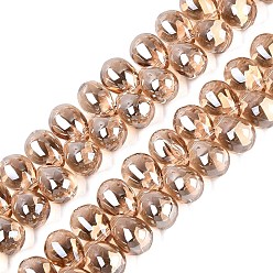 Wheat Electroplate Baking Paint Transparent Glass Beads Strands, Top Drilled Beads, Teardrop, Wheat, 13.5x9.5x9.5mm, Hole: 1~1.2mm, about 119~122pcs/strand, 21.46~23.43 inch(54.5~59.5cm)