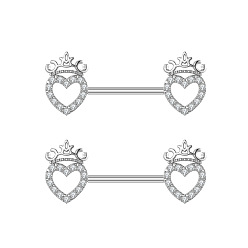 Сердце 304 Кольца для сосков из нержавеющей стали с микропрорезью и прозрачным кубическим цирконием, цвет нержавеющей стали, сердце, 16 мм, штифты : 1.6 мм