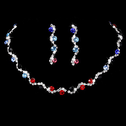 Разноцветный Плоские круглые латунные цепочки со стразами и серьги-гвоздики, серебряные, красочный, 450 мм и 45 мм