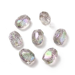 Black UV Plating Rainbow Iridescent Acrylic Beads, with Glitter Powder, Oval, Black, 21x16x13mm, Hole: 3mm