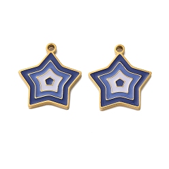 Синий 304 нержавеющей стальной эмали подвески, ионное покрытие, звезда, золотые, синие, 16x15x2 мм, отверстие : 1.5 мм