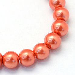 Tomato Baking Painted Pearlized Glass Pearl Round Bead Strands, Tomato, 4~5mm, Hole: 1mm, about 210pcs/strand, 31.4 inch
