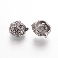 Gunmetal Tibetan Style Alloy Beads, Leopard Head, Gunmetal, 11x10x6.5mm, Hole: 1.8mm