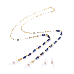 Ляпис-Лазурь Цепочки для очков, шейный ремешок для очков, с окрашенными натуральными бусинками из лазурита, 304 нержавеющая сталь застежка когтя омара, латунные цепочки для скрепок и резиновые концы петель, 28.14 дюйм ~ 28.34 дюйм (71.5~72 см)