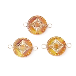 Saddle Brown Transparent Acrylic Connector Charms, Flat Round Links, with Real 18K Gold Plated Brass Double Loops, Saddle Brown, 22.5x15x4.5mm, Hole: 3mm
