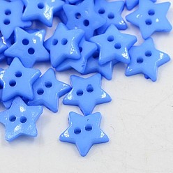 Васильковый Акриловые кнопки, 2-луночное, окрашенные, звезда, васильковый, 12x2 мм, отверстие : 1 мм