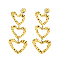 Золотой 304 серьги-гвоздики из нержавеющей стали для женщин, сердце, золотые, 49x19 мм