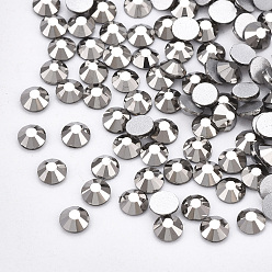 Jet Hematite Glass Flat Back Rhinestone Cabochons, Back Plated, Faceted Half Round, Jet Hematite, SS20, 4.6~4.8x2mm, about 1440pcs/bag