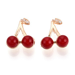 Light Gold Подвески из латуни с микропаве из кубического циркония и смолы, без кадмия, без никеля и без свинца, черри прелести, золотой свет, 13~13.5x11.5~12x6 мм, отверстие : 2x4.1 мм