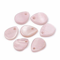 Pink Freshwater Shell Charms, Spray Painted, teardrop, Pink, 9~10x7~8x1.5~2mm, Hole: 1mm
