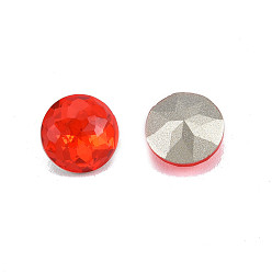 Siam K9 Glass Rhinestone Cabochons, Pointed Back & Back Plated, Faceted, Flat Round, Siam, 8x5mm