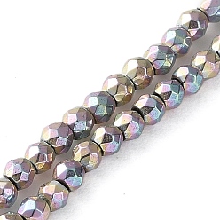 (966) Внутренний цвет Кристалл / Лиловато-лиловый на подкладке Гальванические нити из синтетических немагнитных гематитовых бусин, граненые, круглые, с покрытием цвета радуги, 2 мм, отверстие : 0.6 мм, около 198~199 шт / нитка, 15.91 дюйм (40.4 см)