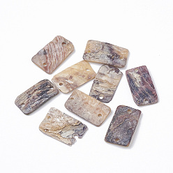 Akoya Shell Natural Akoya Shell Links connectors, Rectangle, 17~18x10~12x1.5mm, Hole: 1mm