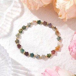 (RRHB277) Кристалл на подкладке из медово-бежевого цвета Браслеты из натуральных индийских агатовых бусин для женщин, цветка сливы, с латунной бисера, внутренний диаметр: 2-1/8 дюйм (5.5 см)