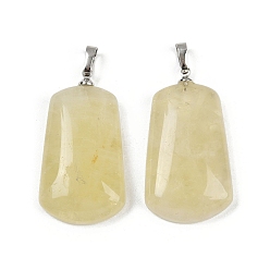Лимонный Кварц Естественно лимона кварцевые кулоны, трапециевидные подвески с латунной фурнитурой, платина, 38x20x8 мм, отверстие : 4x7 мм