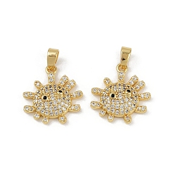 Настоящее золото 18K Латунные микро проложить кубического циркония подвески, без кадмия и без свинца, солнце, реальный 18 k позолоченный, 16.5x15.5x4 мм, отверстие : 3.5x3 мм