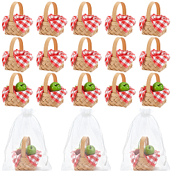 (52) Непрозрачная лаванда 24 шт. мини-модель плетеной бамбуковой корзины, 2пакеты, бумажные салфетки, 24 подарочные пакеты из органзы, разноцветные, 103x85x61 мм, внутренний диаметр: 77.5x48 мм