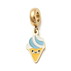 Золотой 304 европейские подвесные подвески из нержавеющей стали с эмалью, подвески с большими отверстиями в виде мороженого, ионное покрытие (ip), голубой, золотые, 26.5 мм, отверстие : 4.5 мм