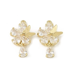 Настоящее золото 14K Латунные микро проложить кубического циркония подвески, без кадмия, без никеля и без свинца, бабочка, реальный 14 k позолоченный, 21.5x14x4 мм, отверстие : 1.4 мм