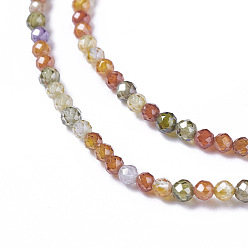 Mixed Color Cubic Zirconia Beads Strands, Faceted, Round, Mixed Color, 1.5~2x2mm, Hole: 0.2mm, about 178~186pcs/strand, 15~15.5 inch(37.5~38.5cm)