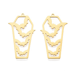 Золотой Хэллоуин 201 из нержавеющей стали подвески, лазерная резка, гроб с битой, золотые, 45x24x1 мм, отверстие : 1.5 мм