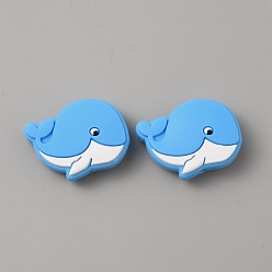 Deep Sky Blue Dolphin Food Grade Eco-Friendly Silicone Beads, Deep Sky Blue, 21x29x9mm, Hole: 2mm