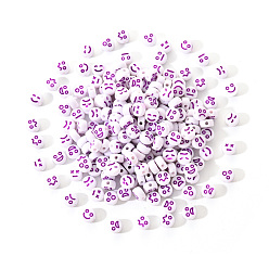 Dark Orchid White Opaque Acrylic Beads, Flat Round with Expression, Dark Orchid, 7x4mm, Hole: 1.6mm, 200pcs/set