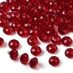 Темно-Красный К 9 стекло, имитация Австрийские кристаллические шарики, класс AAA, граненые, рондель, темно-красный, 6x4 мм, отверстие : 0.7~0.9 мм