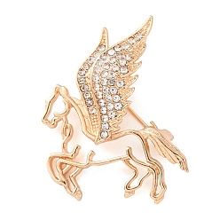 Light Gold Броши-булавки из сплава со стразами, булавки для шалей для женщин, Пегас, золотой свет, 43x37 мм