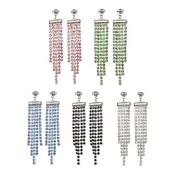 (52) Непрозрачная лаванда Серьги-кисточки со стеклянными цепочками и стразами, 304 из нержавеющей стали болтаться серьги, разноцветные, 70~72.5x13 мм