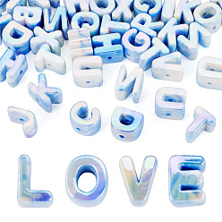 Cornflower Blue 40Pcs Rainbow Iridescent Opaque Acrylic Beads, Random Letter, Cornflower Blue, 21x8.5~20.5x15mm, Hole: 4mm