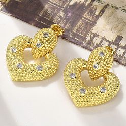 Настоящее золото 18K Серьги-гвоздики из латунного микро-паве, сердце, реальный 18 k позолоченный, 25x21.5 мм