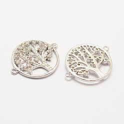 Plaqué Platine Véritable Micro cuivres ouvrent note AAA liens de zircone cubique, plaqué longue durée, arbre de la vie, sans cadmium et sans nickel et sans plomb, Platine plaqué, 24x17x2mm, Trou: 1mm