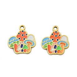 Настоящее золото 18K 304 прелести нержавеющей стали, гриб, с эмалью, ионное покрытие (ip), реальный 18 k позолоченный, 14x13x1.5 мм, отверстие : 1.5 мм