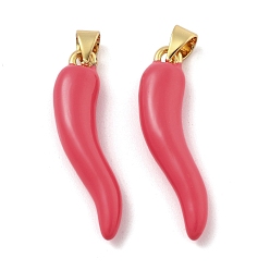 Светло-Вишневый Латунь эмаль подвески, без кадмия, без никеля и без свинца, рог изобилия / итальянский рог корничелло амулеты, реальный 18 k позолоченный, светло-вишневый, 30x8.5x5.5 мм, отверстие : 5x3 мм