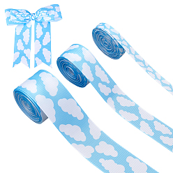 Темно-Голубой 15 ярдов 3 стилей полиэстеровые ленты с принтом облаков, аксессуары для одежды, глубокое синее небо, 3/8~1-1/2 дюйм (10~38 мм), 5 ярды / стиль