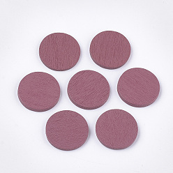 Cerise Painted Poplar Wood Cabochons, Flat Round, Cerise, 19x2mm