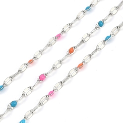 (52) Непрозрачная лаванда Латунные цепочки, с эмалью, с катушкой, пайка без свинца и кадмия, платина, разноцветные, 4x2x0.2 мм