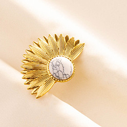 Говлит Регулируемые 304 манжеты из нержавеющей стали с открытыми кольцами для женщин, цветок, с естественным Howlite, золотые, 26 мм, внутренний диаметр: 17 мм