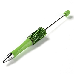Lawn Green Plastic & Iron Beadable Pens, Ball-Point Pen, with Rhinestone, for DIY Personalized Pen with Jewelry Bead, Lawn Green, 145x14.5mm