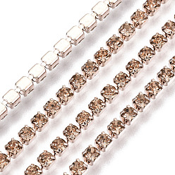 Light Peach Electrophoresis Iron Rhinestone Strass Chains, Rhinestone Cup Chains, with Spool, Light Peach, SS6.5, 2~2.1mm, about 10yards/roll