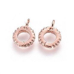 Розовый Позолоченный Латунь кубического циркония, подвеска навесная навесная, долговечный, прозрачные, Настоящее розовое золото покрыто, 12.3x9.2x2 мм, отверстие : 1.6 мм