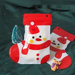 Snowman Christmas Theme Boots Plastic Gift Bags, Resealable Bags, for Biscuit & Candy Packaging, Snowman Pattern, 22x19x0.01cm, 10pcs/bag