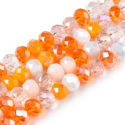 Темно-Оранжевый Стеклянные бусины с гальваническим покрытием , граненый(32 граненый), рондель, темно-оранжевый, 5.5~6x4.5~5 мм, около 84~87 шт / нитка, 16.34~17.6'' (41.5~44 см)