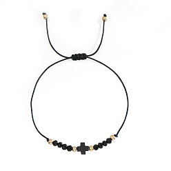 Черный Браслеты из стеклянных бус в стиле бохо, крестик для женщин, чёрные
