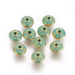 Golden & Green Patina Alloy Beads, Bumpy, Rondelle, Golden & Green Patina, 7x4.5mm, Hole: 1.4mm