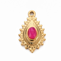 Темно-Розовый 304 подвески из нержавеющей стали, с белым нефритом, слеза, окрашенная и подогревом, темно-розовыми, 22x14x5 мм, отверстие : 1.6 мм