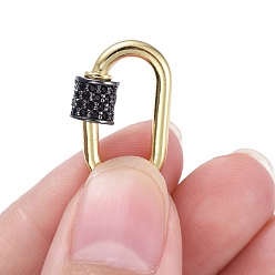 Gunmetal & Golden Brass Micro Pave Cubic Zirconia Screw Carabiner Lock Charms, for Necklaces Making, Oval, Gunmetal & Golden, 18.5x12x5.5mm, Screw: 5x5.5mm