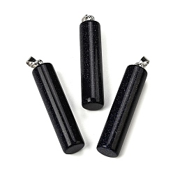 Синий Драгоценный Камень Синтетический синий голдстоуновские большие кулоны, Подвески в виде колонн с 304 защелкивающимися креплениями из нержавеющей стали, цвет нержавеющей стали, 54.5~56x12~14 мм, отверстие : 6x4 мм